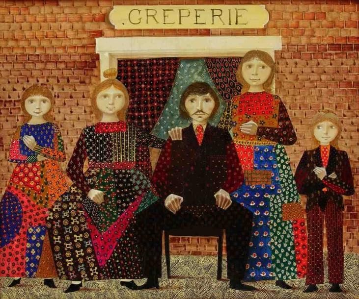 Jeanne OLIVIER (née en 1937)
La crêperie. Huile sur panneau. Signée en bas à milieu. 56 x 65 cm