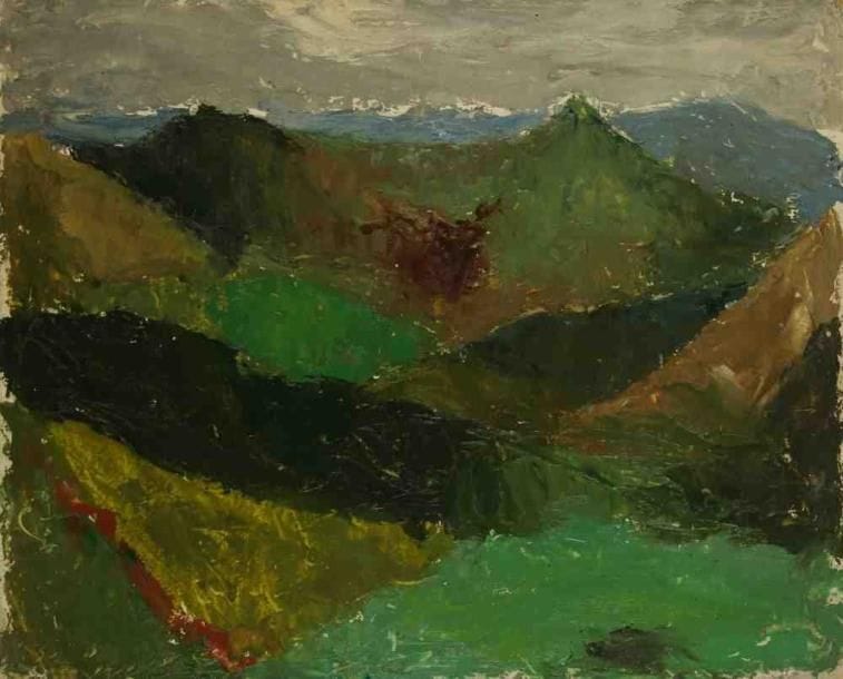 J.P. RIVIÈRE
Santa maria (Nicaragua), 1948. Huile sur carton. Non signée. Titrée et datée au dos. 19 x 24 cm