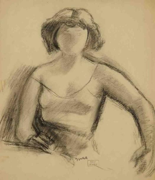 Johan ROEMPLER dit JEVER (1889-1967)
Étude de femme. Fusain. Signé en bas à droite. 32 x 28 cm