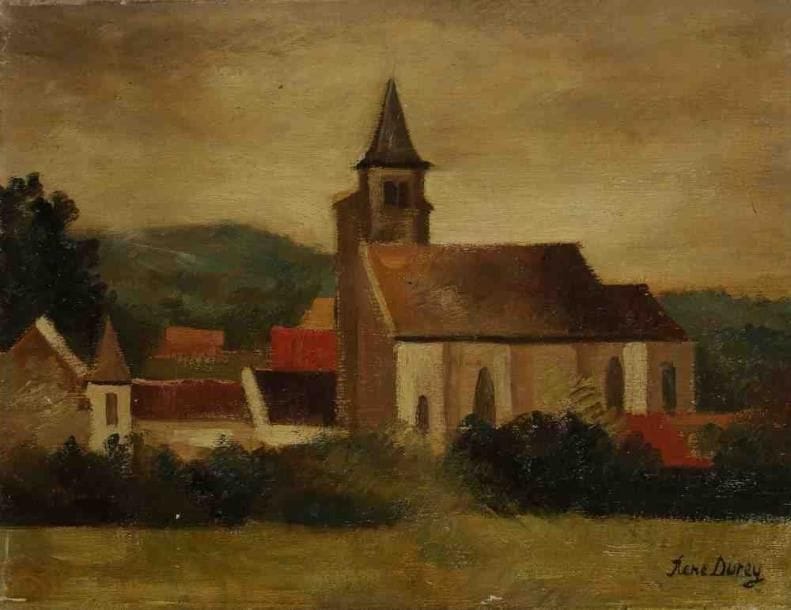 René DUREY (1890-1959)
L?église. Huile sur toile. Signée en bas à droite. 27 x 35 cm