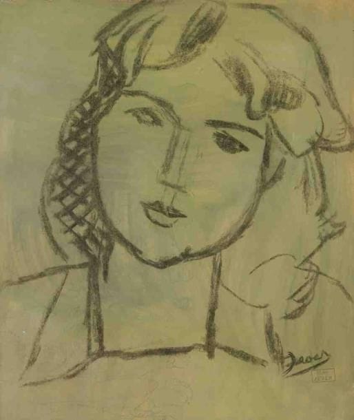 Johan ROEMPLER dit JEVER (1889-1967)
Portrait de femme. Crayon. Signé en bas à droite. 36 x 32 cm