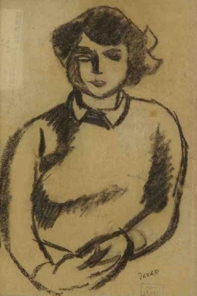 Johan ROEMPLER dit JEVER (1889-1967)
Femme accoudée. Fusain. Signé en bas à droite. 26 x 18 cm