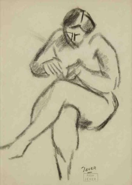 Johan ROEMPLER dit JEVER (1889-1967)
Femme assise. Fusain. Signé en bas à droite. 25 x 18 cm
