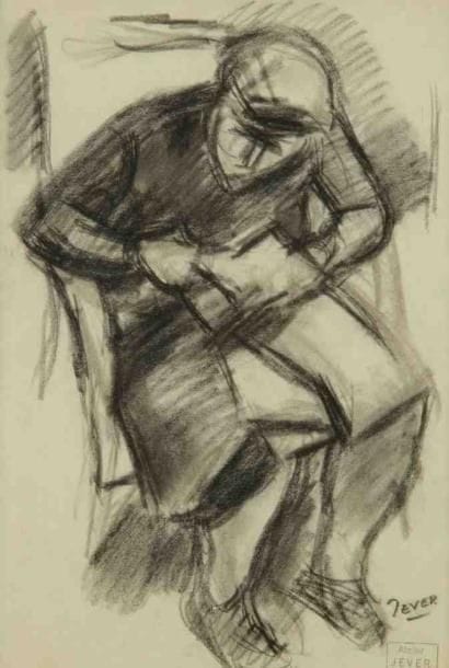 Johan ROEMPLER dit JEVER (1889-1967)
Homme assis. Fusain. Signé en bas à droite. 26 x 18 cm