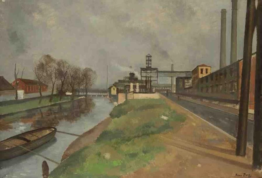 René DUREY (1890-1959)
Petit bras de la Seine à Issy. Huile sur toile. Signée en bas à droite. 50 x 73 cm