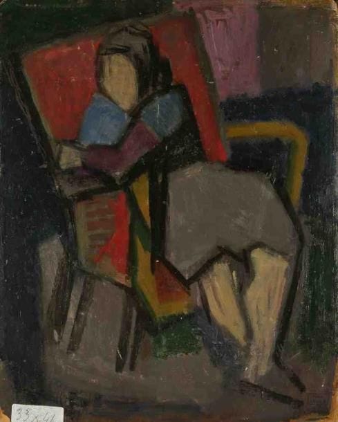 Johan ROEMPLER dit JEVER (1889-1967)
Femme assise. Huile sur carton. Porte le cachet de la signature. Datée au dos. 41 x 33 cm