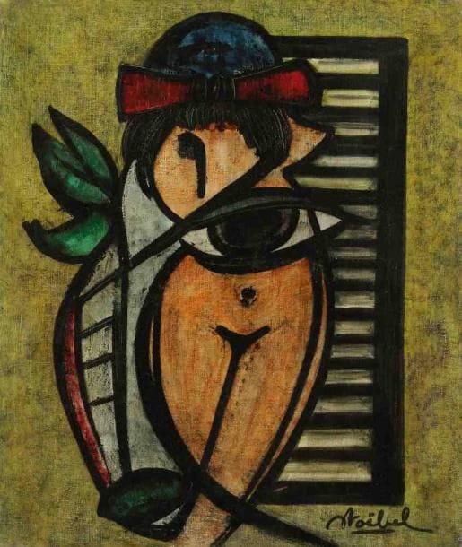 Edgar STOEBEL (1909-2001)
Nu au chapeau. Huile sur toile. Signée en bas à droite. 55 x 46 cm
