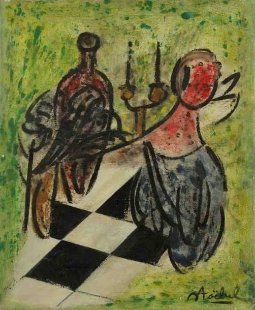 Edgar STOEBEL (1909-2001)
Femmes au chandelier. Huile sur toile. Signée en bas à droite. (Accidents). 55 x 46 cm