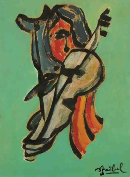 Edgar STOEBEL (1909-2001)
Femme au violoncelle, 1968. Huile sur toile. Signée et datée en bas à droite. 61 x 46 cm