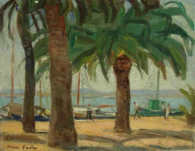 Pierre FAVRE (1906-1983)
Palmiers sur le port de Bandol. Huile sur toile. Signée en bas à gauche. 27 x 35 cm