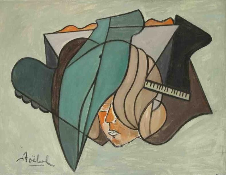 Edgar STOEBEL (1909-2001)
Femme au piano. Huile sur toile. Signée en bas à gauche. 50 x 65 cm