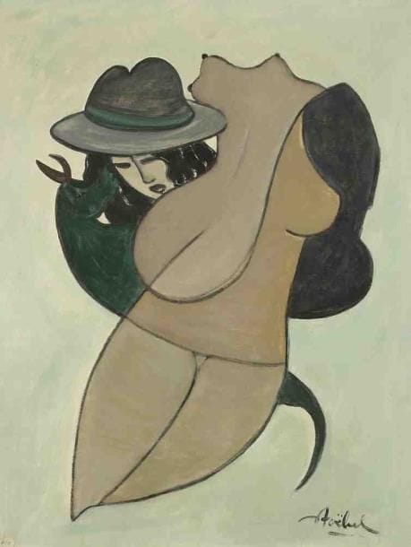 Edgar STOEBEL (1909-2001)
Femmes et animal. Huile sur toile. Signée en bas à droite. 65 x 50 cm