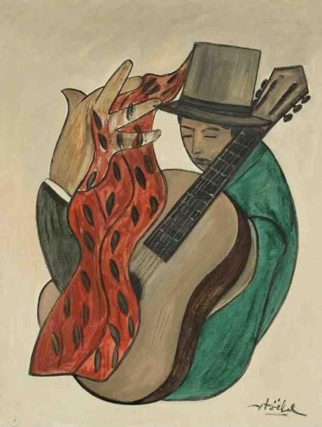Edgar STOEBEL (1909-2001)
Homme à la guitare. Huile sur toile. Signée en bas à droite. 65 x 50 cm