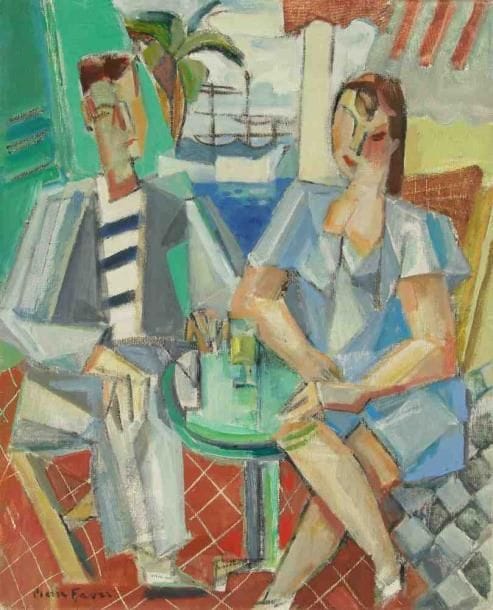 Pierre FAVRE (1906-1983)
Couple au café. Huile sur toile. Signée en bas à gauche. 41 x 33 cm