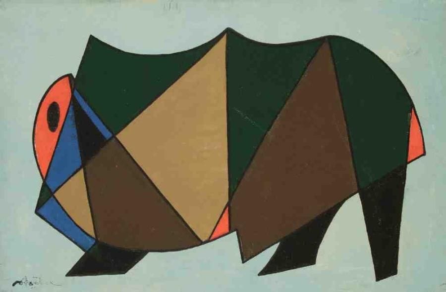 Edgar STOEBEL (1909-2001)
Le rhinocéros. Huile sur toile. Signée en bas à gauche. 53 x 80 cm