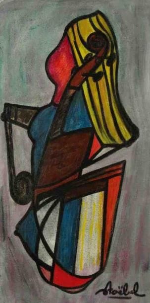 Edgar STOEBEL (1909-2001)
Femme au violoncelle. Huile sur toile. Signée en bas à droite. 60 x 30 cm