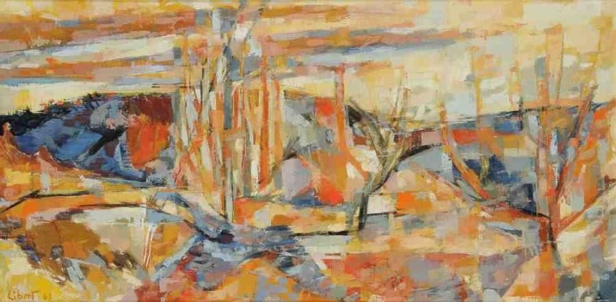 LIBERT (XXe siècle)
Paysage en été, 1961. Huile sur toile. Signée et datée en bas à gauche. Dédicacée au dos. 40 x 80 cm