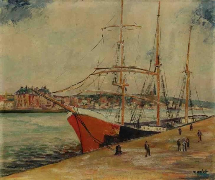 Elisée MACLET (1881-1962)
Voilier à quai. Huile sur carton. Signée en bas à droite. 46 x 55 cm