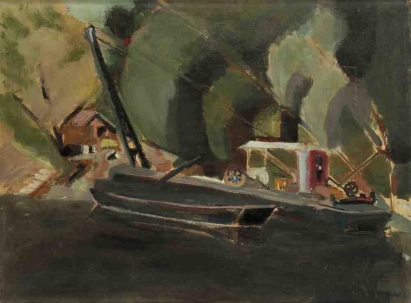 I. MAGNARD (?)
La drague. Huile sur toile. Signée en bas à droite. 46 x 61 cm