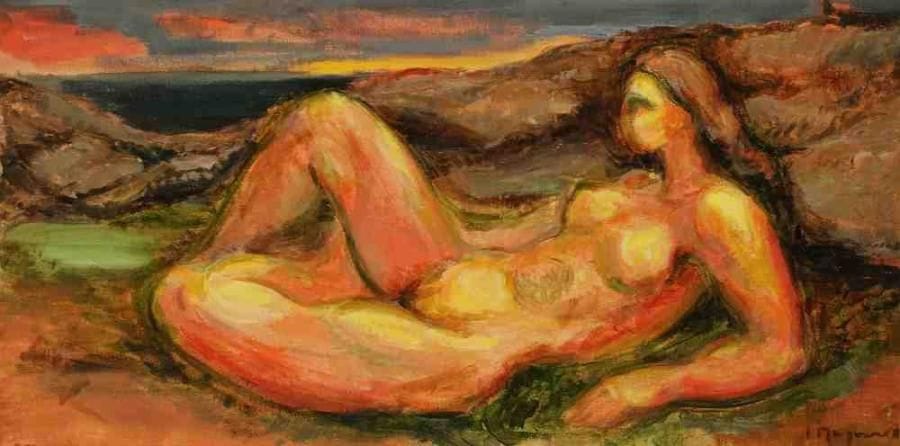 I. MAGNARD (?)
Nu au bord de la mer. Huile sur toile. Signée en bas à droite. 50 x 100 cm
