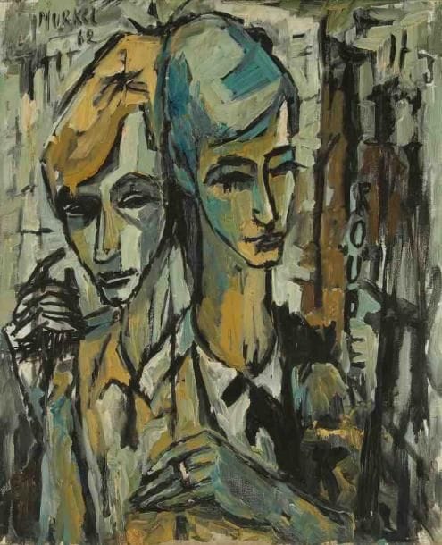 Charlotte MURKEL-SCHUBERT (XXe siècle)
Deux femmes, 1962. Huile sur toile. Signée et datée en haut à gauche. (Manques). 61 x 50 cm