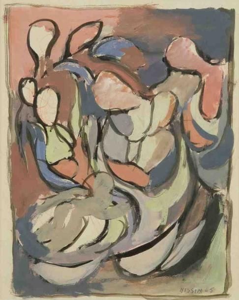 NISSIM (XXe siècle)
Personnages, 1965. Gouache. Signée et datée en bas à droite. 25 x 20 cm