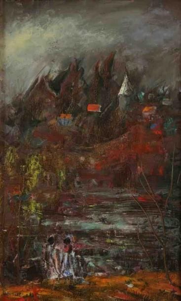 SINOL (XXe siècle)
Village au bord de la rivière. Huile sur carton. Signée en bas à gauche. 24 x 14 cm