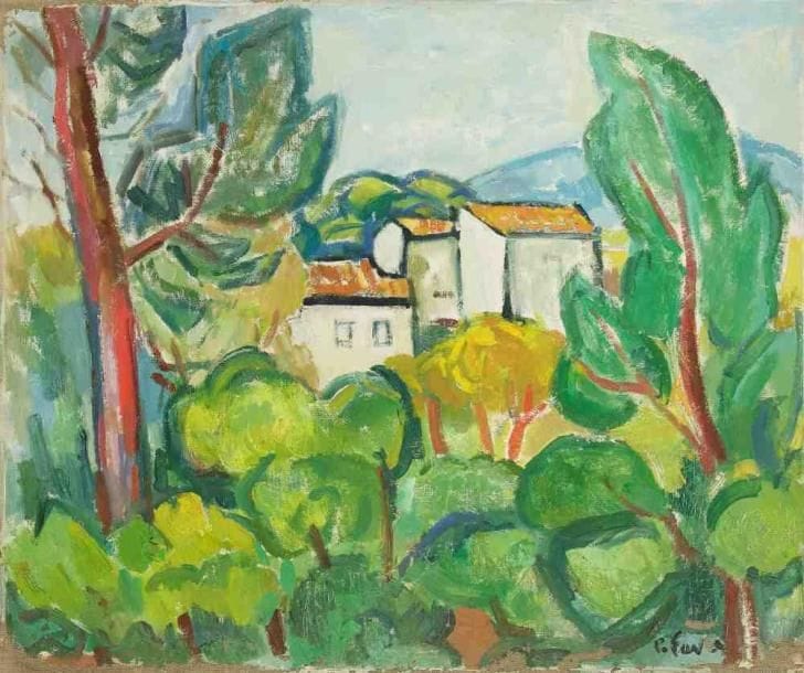Pierre FAVRE (1906-1983)
Mas en Provence. Huile sur toile. Signée en bas à droite. (Accidents). 46 x 55 cm