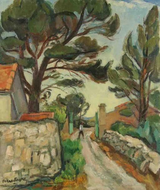 Pierre FAVRE (1906-1983)
L?entrée du mas à La Ciotat, 1957. Huile sur toile. Signée en bas à gauche. Signée et datée au dos. 55 x 46 cm