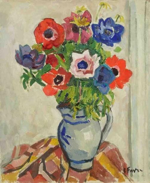 Pierre FAVRE (1906-1983)
Bouquet d?anémones. Huile sur toile. Signée en bas à droite. 55 x 46 cm