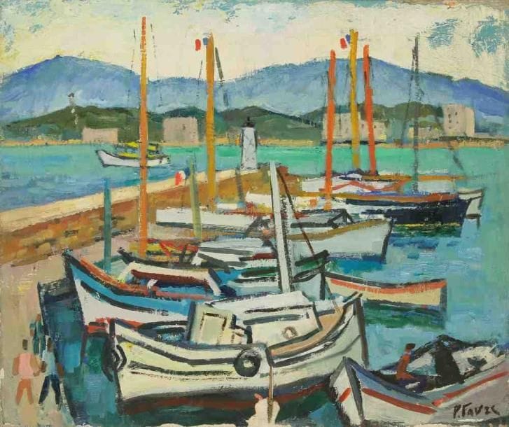 Pierre FAVRE (1906-1983)
Bateau au port de La Ciotat. Huile sur toile. Signée en bas à droite. (Déchirure). 46 x 55 cm