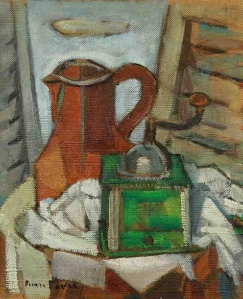 Pierre FAVRE (1906-1983)
Nature au moulin à café. Huile sur isorel. Signée en bas à gauche. 46 x 38 cm