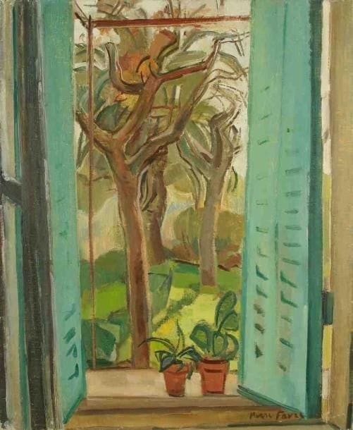 Pierre FAVRE (1906-1983)
Fenêtre ouverte sur le jardin du Lavandou. Huile sur toile. Signée en bas à droite. 73 x 60 cm