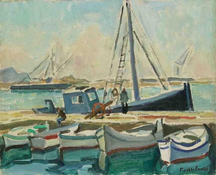Pierre FAVRE (1906-1983)
Chalutiers à La Ciotat. Huile sur toile. Signée en bas à droite. 33 x 41 cm
