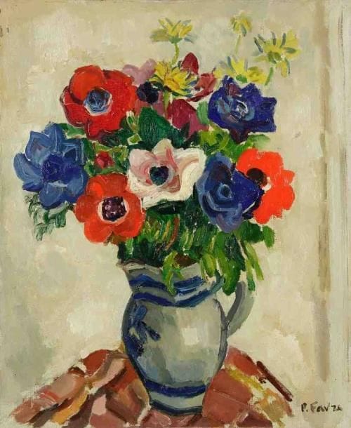 Pierre FAVRE (1906-1983)
Bouquet d?anémones. Huile sur toile. Signée en bas à droite. (Petits manques). 46 x 38 cm