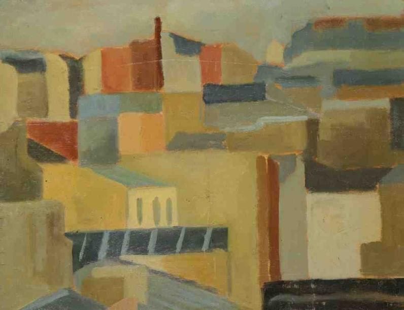 J.P. RIVIÈRE
Les toits. Huile sur panneau. Non signée. 27 x 35 cm