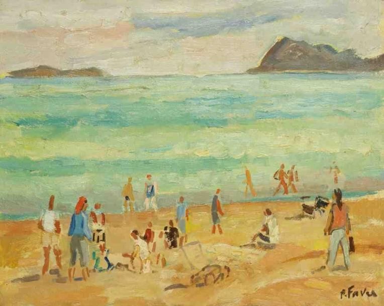Pierre FAVRE (1906-1983)
La plage. Huile sur panneau. Signée en bas à droite. 33 x 43 cm