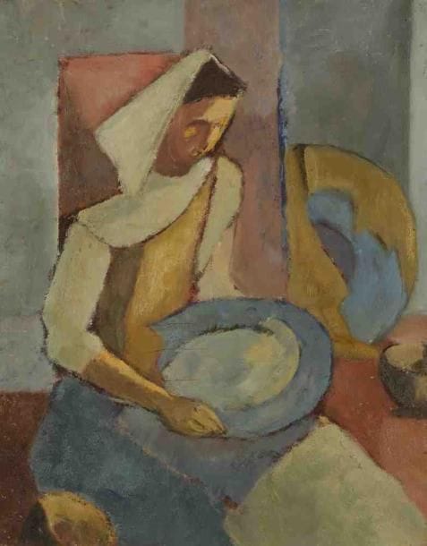 J.P. RIVIÈRE
Ménagère. Huile sur panneau. Non signée. 36 x 28 cm