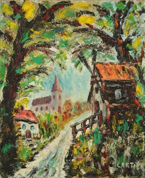 M. CARTIER (XXe siècle)
Chemin du village. Huile sur toile. Signée en bas à droite. 46 x 38 cm