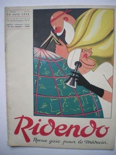 Revue Rivendo: revue gaie pour le médecin, paraissant le 5 et le 20 de chaque mois, sous la direction de Louis Vidal, diffusé par l'Office de vulgarisation pharmaceutique, Paris. Ensemble de 98 numéros, très illustrés de dessins humoristiques, à partir de1934. Lot incomplet, mais cependant intéressant