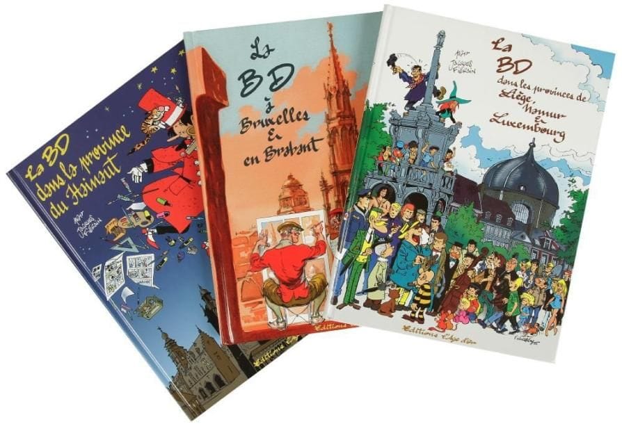 BANDE DESSINÉE EN BELGIQUE - LA B.D. À BRUXELLES ET EN BRABANT - LA B.D. DANS LES PROVINCES DE LIÈGE, NAMUR ET LUXEMBOURG - LA B.D. DANS LA PROVINCE DU HAINAUT. 3 volumes 22 x 30, cartonnés. Éditions L'Age d'Or 2003/2006. Excellent dictionnaire très illustré, dû à Jacques FIERAIN. État neuf