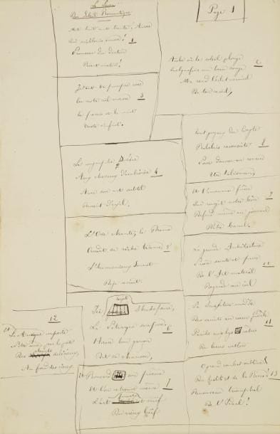 Théodore de banville (1823-1891)
Poème autographe, Le Lever du Soleil Romantique, [1866]; 5 pages in-fol. et 1 page in-8. Important poème de 51 quatrains consacré aux grandes figures littéraires ou artistiques du Romantisme: Hugo, Balzac, David, Musset, George Sand, Sainte-Beuve, Desbordes-Valmore, Gautier, Delacroix, Daumier, Marie Dorval, Gérard de Nerval, Berlioz, etc., et quelques autres noms moins illustres.{CR}«Mil huit cent trente ! Aurore{CR} Qui m?éblouis encore !{CR}Promesse du destin{CR}Riant matin !»...{CR}Ce long poème se retrouve sous le titre L?Aube romantique (dédié à Charles Asselineau) dans les Nouvelles Odes funambulesques (Lemerre, 1869), avec la date du 21 juillet 1866.{CR}Le manuscrit présente de nombreuses ratures et corrections; le quatrain consacré à Asselineau a été entièrement barré et refait.{CR}Il faut rappeler le poème de Charles Baudelaire, Le Coucher du soleil romantique, publié en 1866 dans les Épaves avec cette note de Poulet-Malassis: «Ce sonnet a été composé en 1862 pour servir d?épilogue à un livre de Charles Asselineau qui n?a pas paru: Mélanges tirés d?une petite bibliothèque romantique [paru cependant en 1866 chez Pincebourde], lequel devait avoir pour prologue un sonnet de M. Théodore de Banville: Le Lever du soleil romantique».{CR}Ancienne collection Daniel Sickles (XII, 4657)