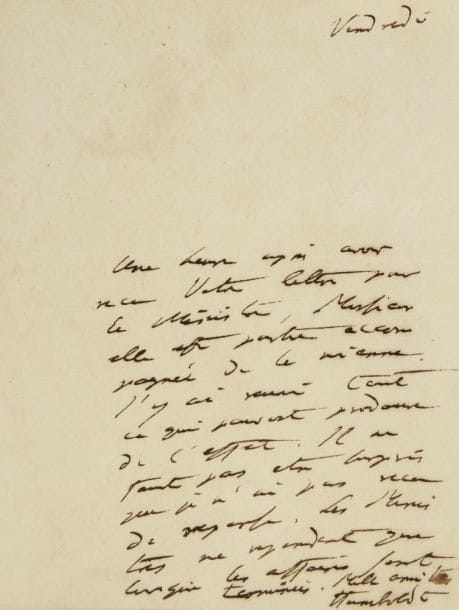Alexandre von HUMBOLDT (1769-1859) voyageur et géographe
L.A.S., [27 mars 1824], au diplomate Alexandre Victor Martin; 1 page in-12, adresse. Il a vite envoyé la lettre pour le premier ministre: «J?y ai reuni tout ce qui pouvoit produire de l?effet. Il ne faut pas estre surpris que je n?ai pas reçu de reponse. Les Ministres ne repondent que lorsque les affaires sont terminées»