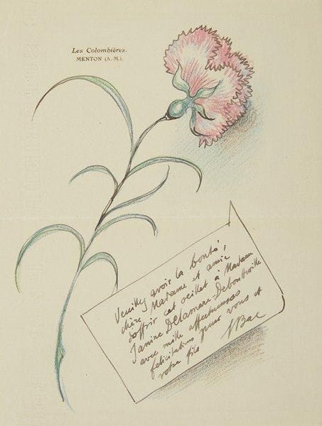 [Alice de Koenigswarter, Madame Fernand halphen (1878-1963) femme du compositeur, et mécène]. 32 lettres, la plupart L.A.S. à elle adressées par des musiciens ou écrivains.Ferdinand Bac (4, Menton et Compiègne 1923-1926, 3 sur papier illustré, une avec dessin), Alfred Bachelet (3, sur l?exécution à Nancy de la Symphonie d?Halphen, 1930), Emma Calvé, Louis Diémer, Anatole France (et carte de visite), Arthur Honegger (l.s.), Gabrielle Krauss (5), Ernest Legouvé, Élisa Rhaïs (2), Henri Sauguet (3, 1937-1940, sur l?édition par souscription de La Chartreuse de Parme), Paul Souday (3), Marcel Thiébaut (3), Jean Vuillermoz, Charles-Marie Widor (2), Félicien Wolff