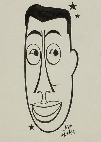 Jan Mara (1912-1992)
Fernandel. Dessin à l?encre de Chine, signé en bas à droite; 23 x 17 cm (encadré). Remarquable portrait au trait presque géométrique