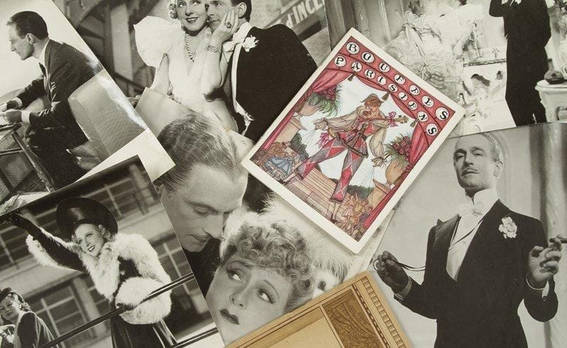 [Pierre FRESNAY]
Trois Valses, 1937-1939. Dossier sur l?opérette d?Oscar Straus. 6 photographies extraites du film de Ludwig Berger (1938) en tirages argentiques d?époque (formats divers, dont 5 avec Yvonne Printemps); 2 programmes (création aux Bouffes-Parisiens, 1937; reprise à la Michodière, 193939); un article de La Cinématographie. On joint la belle plaquette publicitaire du film de Marcel L?Herbier Adrienne Lecouvreur (avec Printemps et Fresnay, 1938)