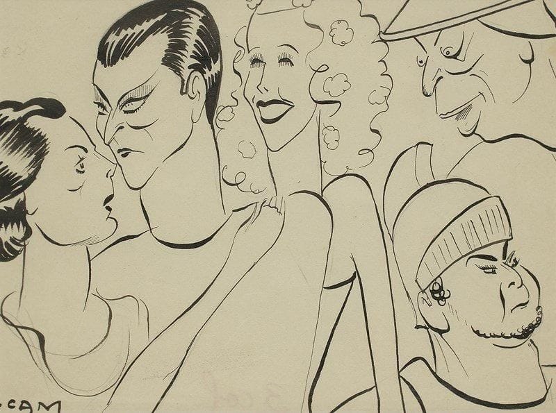 [Louis JOUVET]
Maurice CAM (1901-1974). La Guerre de Troie n?aura pas lieu, [1935]. Dessin original à l?encre de Chine, signé en bas à gauche; 17 x 23 cm (encadré). La Guerre de Troie n?aura pas lieu de Jean Giraudoux fut créée le 22 novembre 1935 à l?Athénée par Louis Jouvet, ici représenté entouré de Madeleine Ozeray, Pierre Renoir, Paul Cambo et Renée Devillers