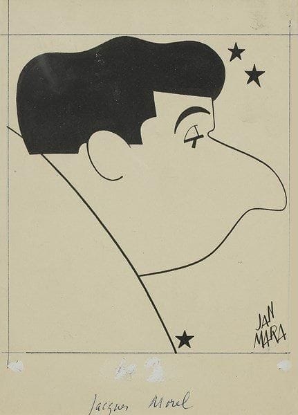 [Gaby MORLAY (1893-1964)]. Portrait original à l?encre de Chine, par Jan MARA, signé en bas à gauche, 16 x 19 (pli au papier dans l?angle inférieur droit). Joint: photographie (carte postale) de Gaby Morlay dans le Destin fabuleux de Désirée Clary. On joint un autre dessin de Jean MARA, portrait de Jacques MOREL (30 x 25 cm)