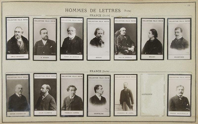 ALBUM. Célébrités contemporaines: acteurs, auteurs, musiciens, politiciens, sportifs... Album Félix Potin (vers 1900); in-4 oblong, couv. usagée. 500 images (6 manquent) de personnalités