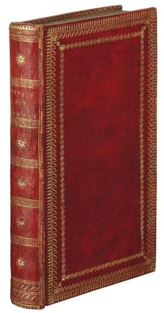 POPE (Alexandre)
Essai sur l'Homme, poëme philosophique... en cinq langues, savoir: Anglois, Latin, Italien, François & Allemand. Strasbourg: Amand König, 1772. - In-8, front., (3 ff.), 351 pp. Maroquin rouge, encadrement de roulettes dorées sur les plats, dos lisse orné, roulette dorée intérieure, tranches dorées (reliure de l'époque). Nouvelle édition de ce célèbre poème vu comme le chef-d'oeuvre de la poésie philosophique et la première expression d'une morale de l'homme universel. Cette édition strasbourgeoise imprimée par Jonas Lorenz pour Armand König, propose le texte original suivi de quatre traductions: en latin par Johann Joachim Gottlob Am Ende, en italien par Anton-Filippo Adami, en français par l'abbé du Resnel et en allemand par Heinrich Christian Kretsch. Joli frontispice gravé sur cuivre par Metzger. Bel exemplaire en maroquin rouge. Petite fente à un mors, quelques craquelures aux charnières. Restauration au dos du frontispice.